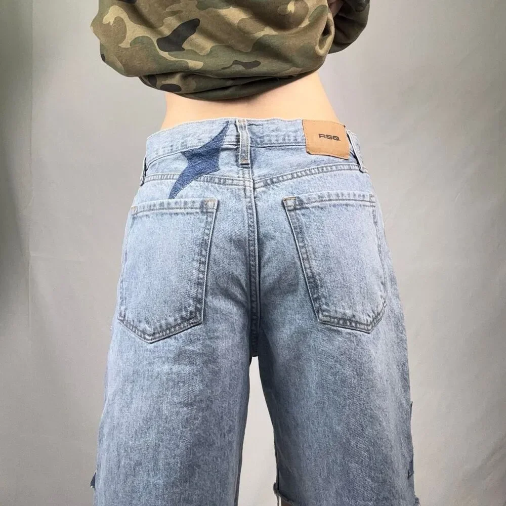Blue denim JORTS with star patches
